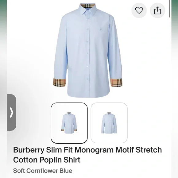 Burberry Monogram Stretch Slim Front Cotton Poplin Shirt Size M - Picture 1 of 5